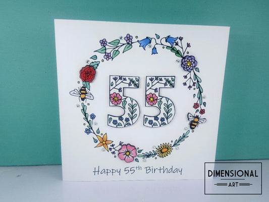 55th Flowers and Bees Birthday Card
