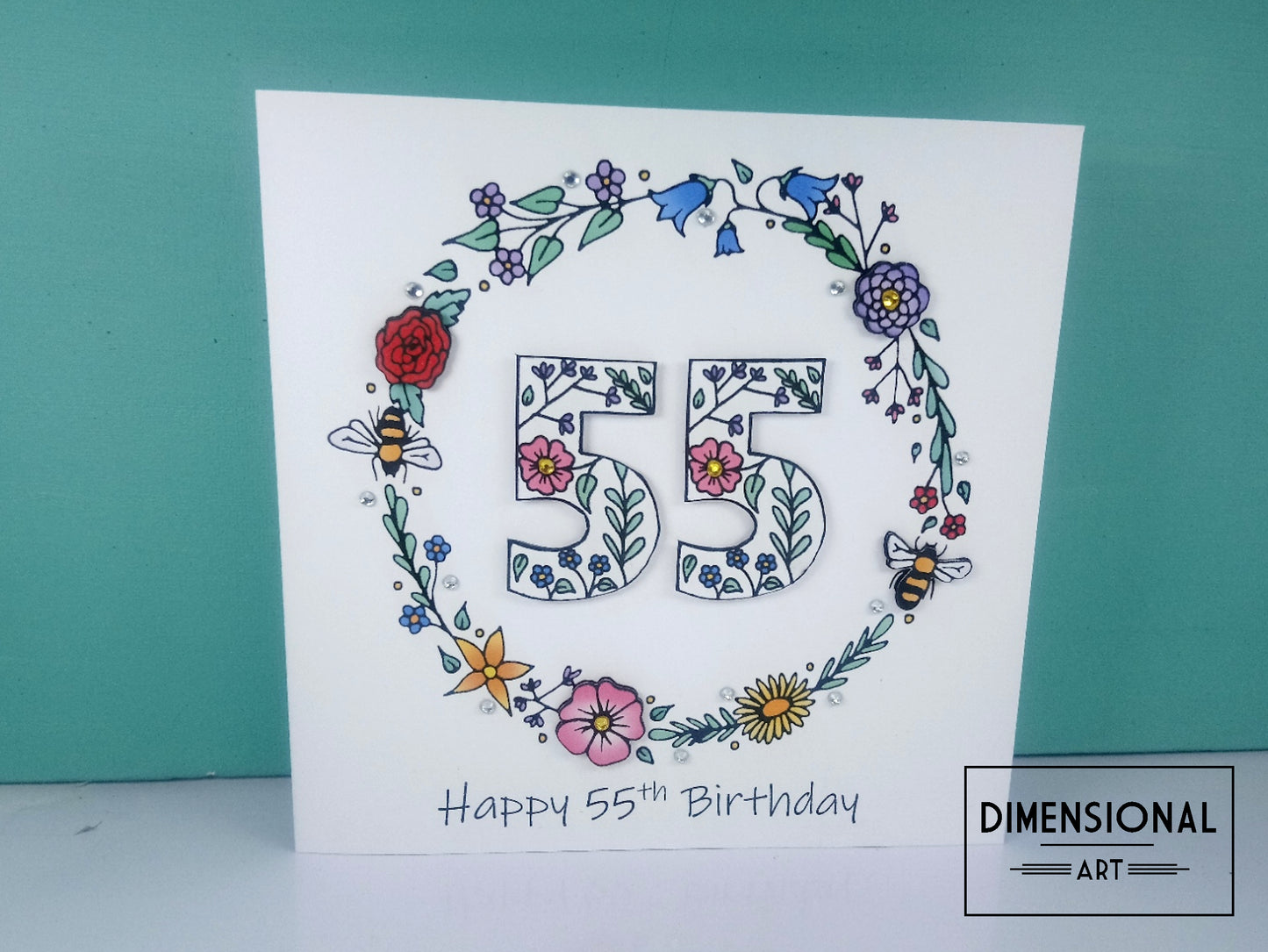 55th Flowers and Bees Birthday Card