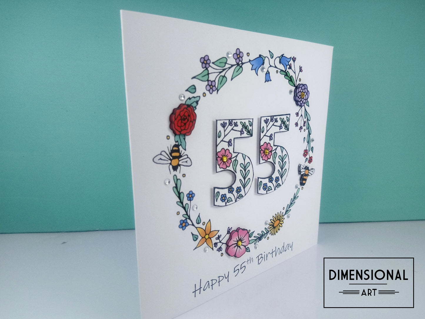 55th Flowers and Bees Birthday Card