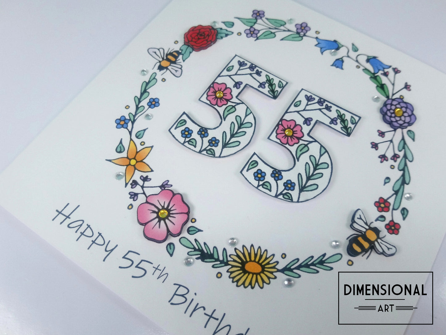 55th Flowers and Bees Birthday Card