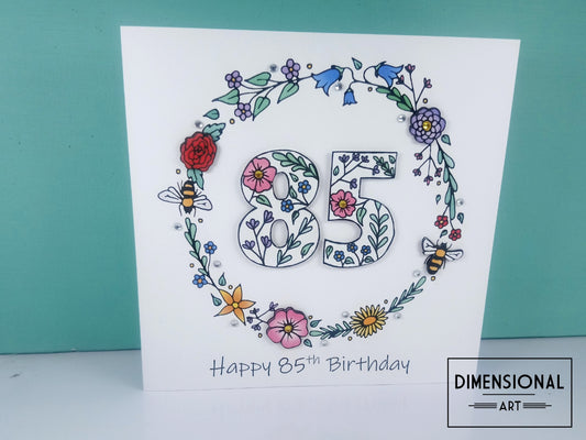 85th Flowers and Bees Birthday Card