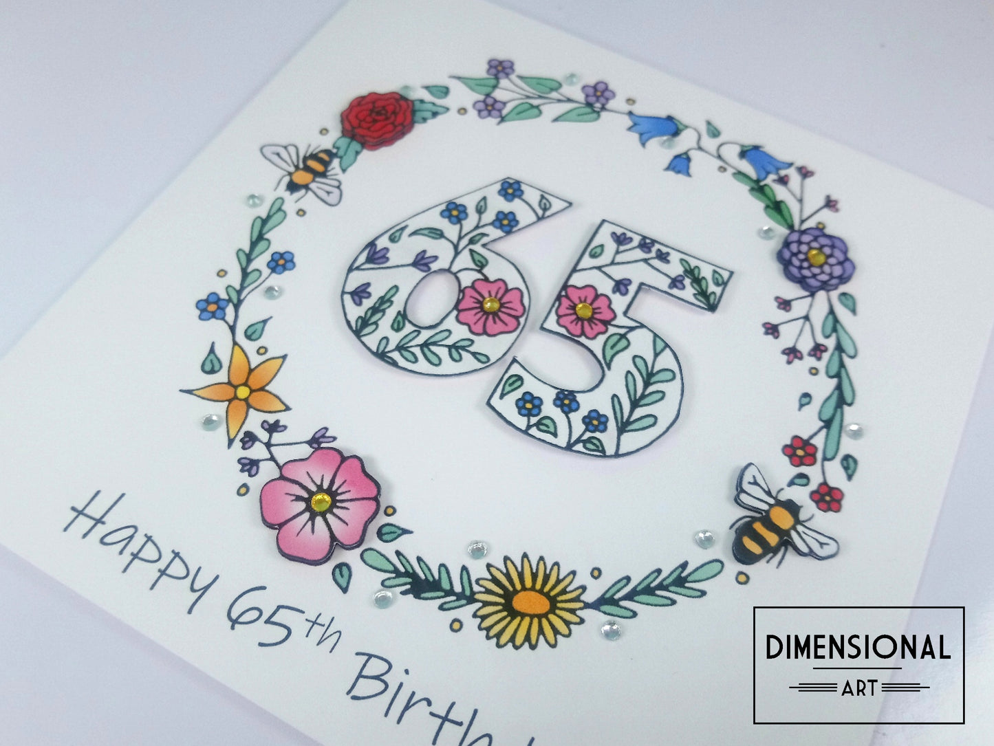 65th Flowers and Bees Birthday Card