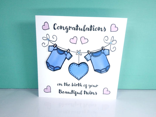 Congratulations on baby Twin Boys New Babies Card