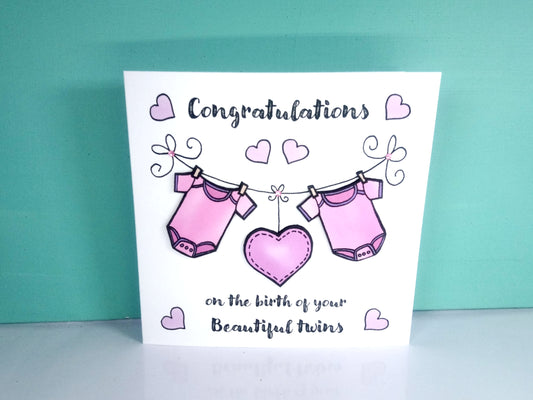 Congratulations on baby Twin Girls New Babies Card