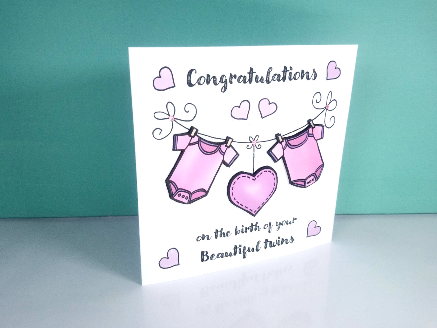 Congratulations on baby Twin Girls New Babies Card