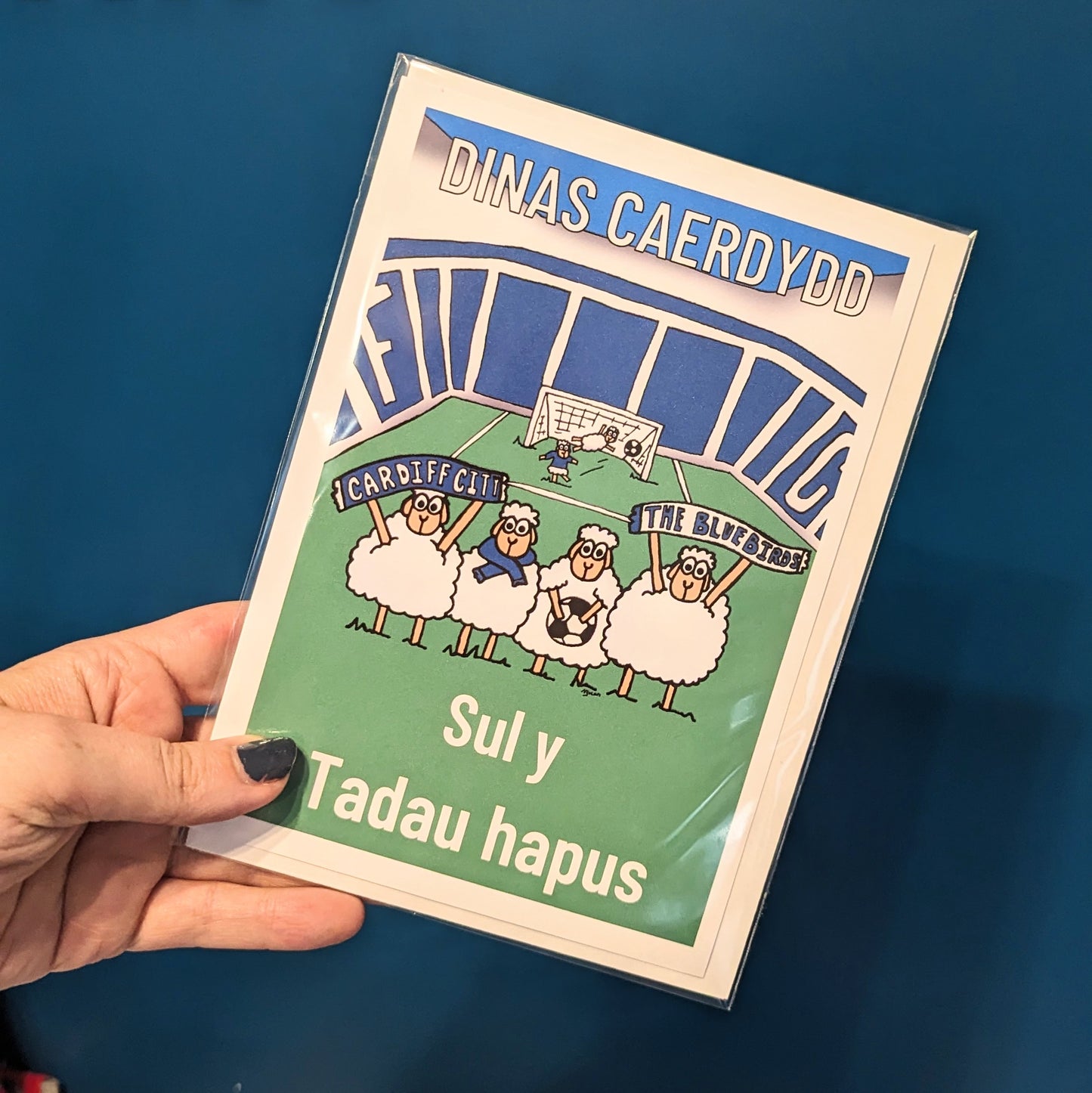 Cardiff City Football sheep- Sul y Tadau hapus (fathers Card) - Welsh