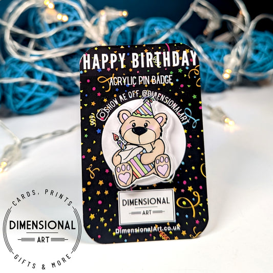 Birthday Bear Acrylic Pin badge