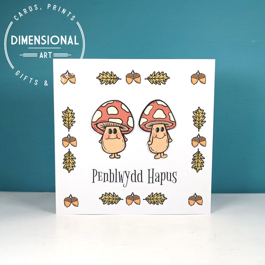 Mushrooms Penblwydd Hapus (Birthday Card) Welsh Card