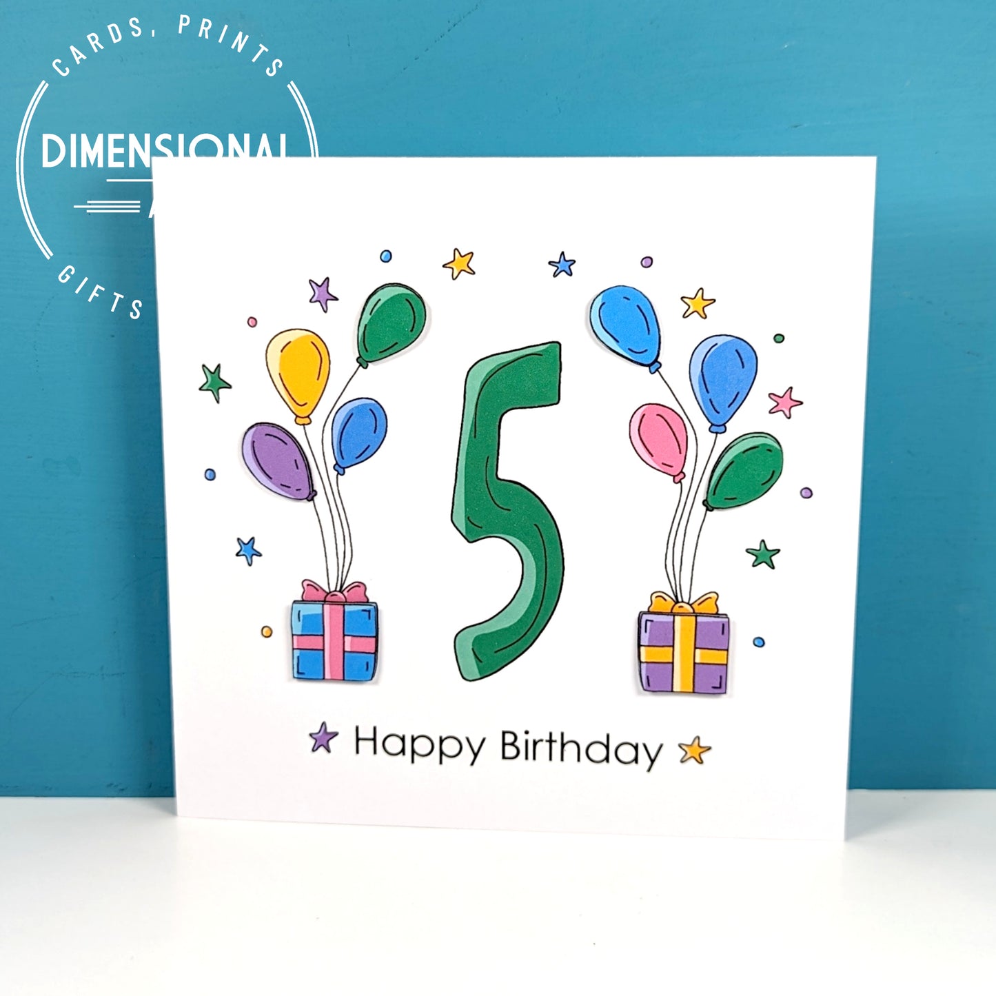5th balloons and presents Birthday Card