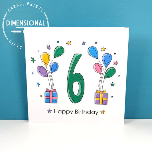 6th balloons and presents Birthday Card