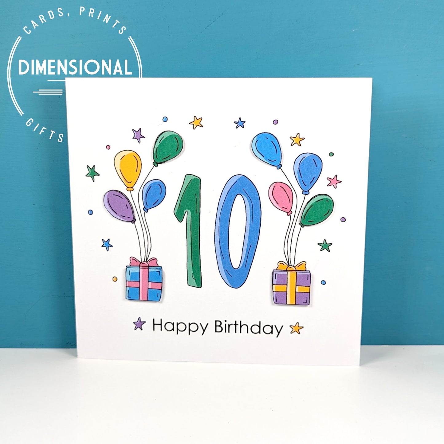 10th balloons and presents Birthday Card