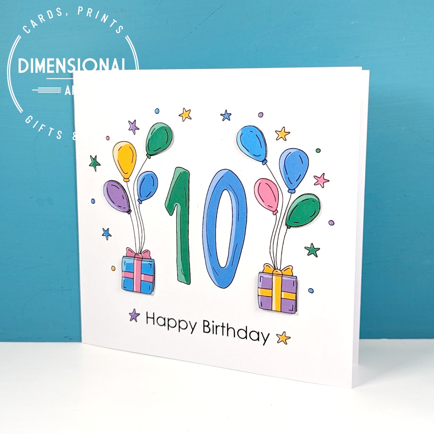 10th balloons and presents Birthday Card