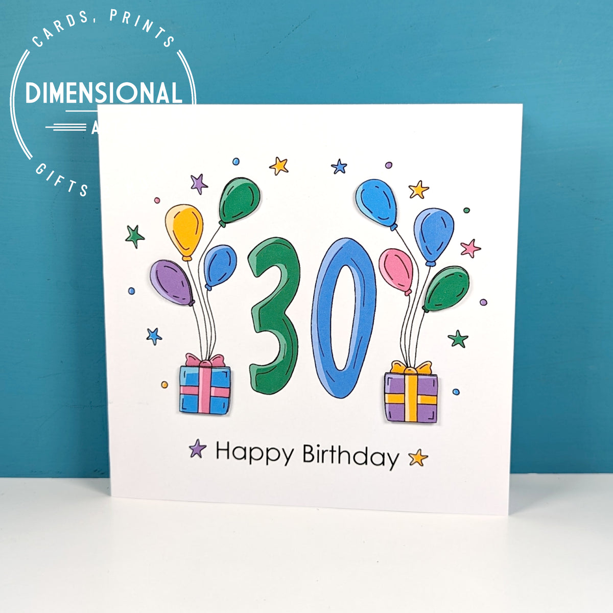 30th Dimensional 30th balloons and presents Birthday Card – Dimensional Art