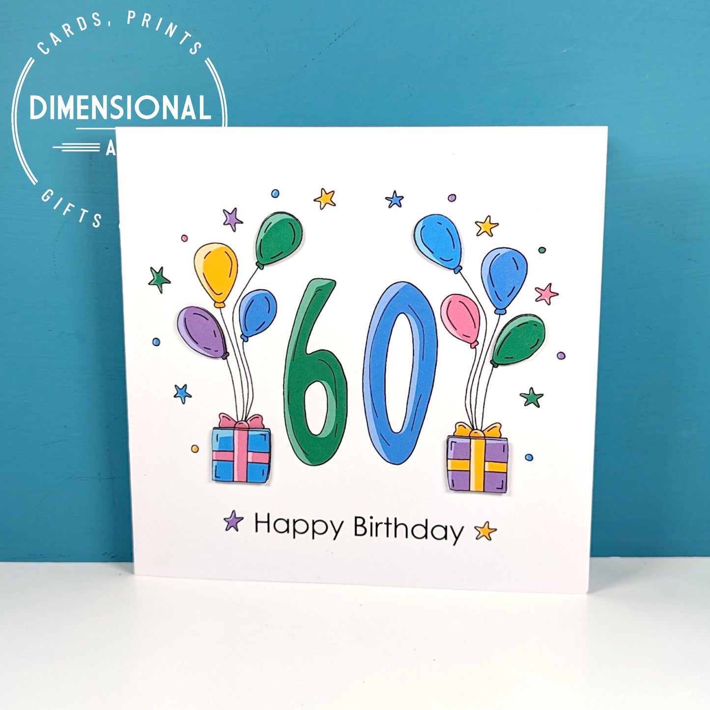 60th balloons and presents Birthday Card