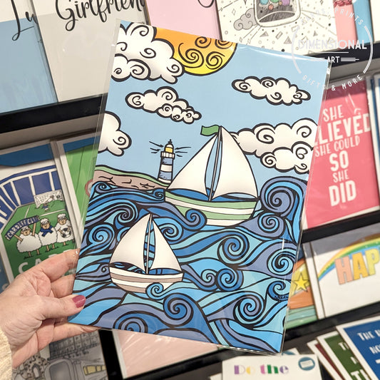 Boats at Sea A4 Print