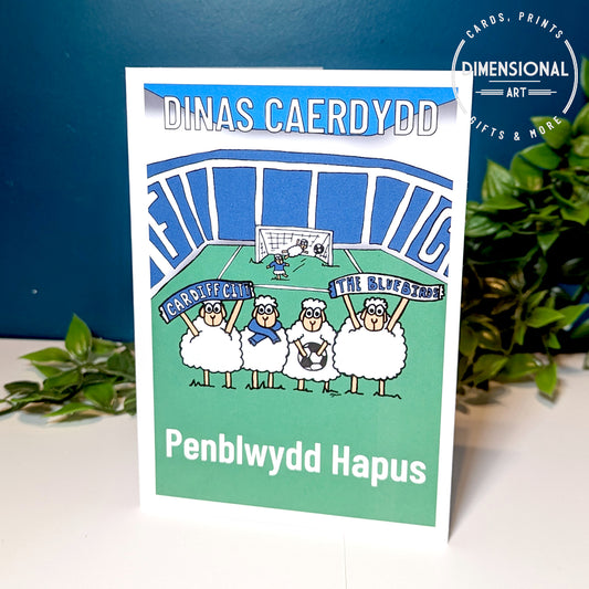 Dinas Caerdydd (Cardiff City football) Sheep Card (Birthday) WELSH