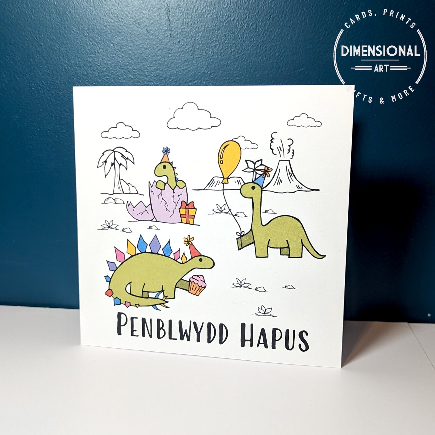 Dino Penblwydd Hapus (Birthday Card) - Welsh Card