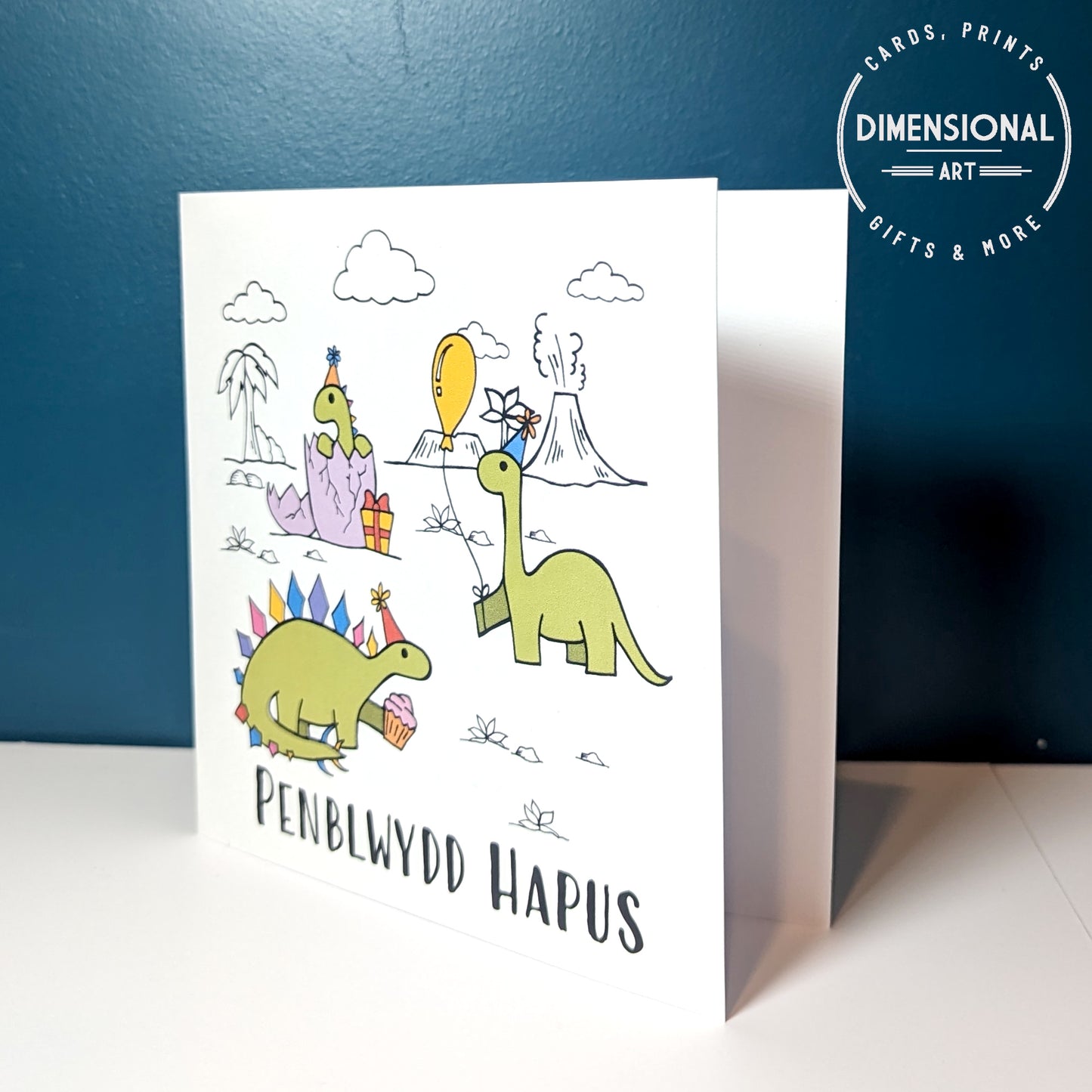 Dino Penblwydd Hapus (Birthday Card) - Welsh Card