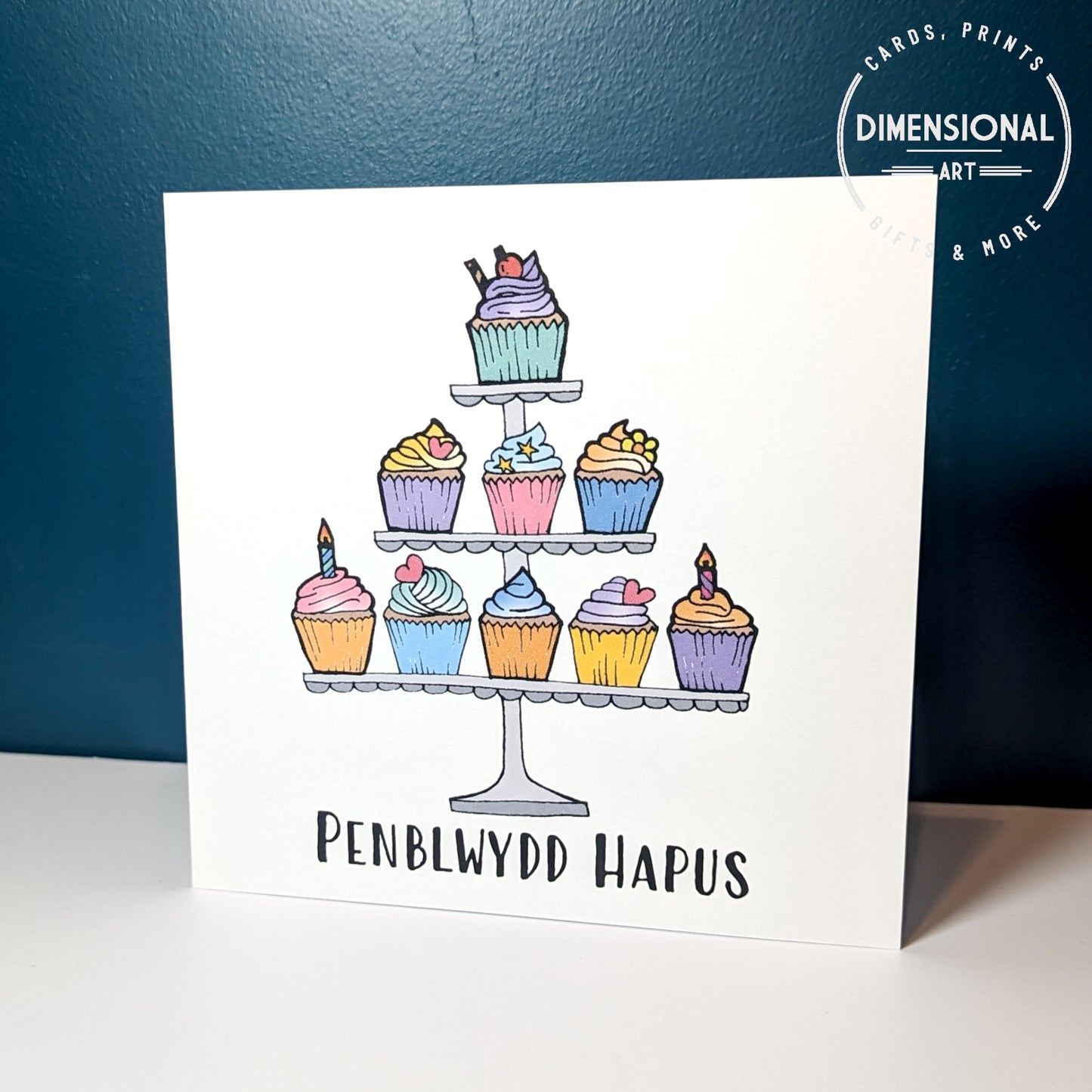 Cupcakes Stand Penblwydd Hapus (Birthday Card) - Welsh Card