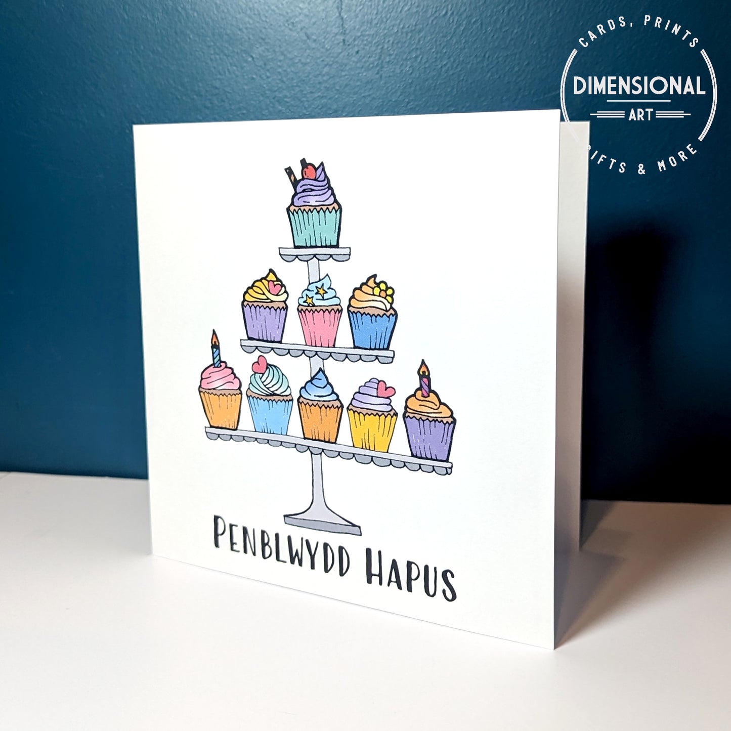 Cupcakes Stand Penblwydd Hapus (Birthday Card) - Welsh Card