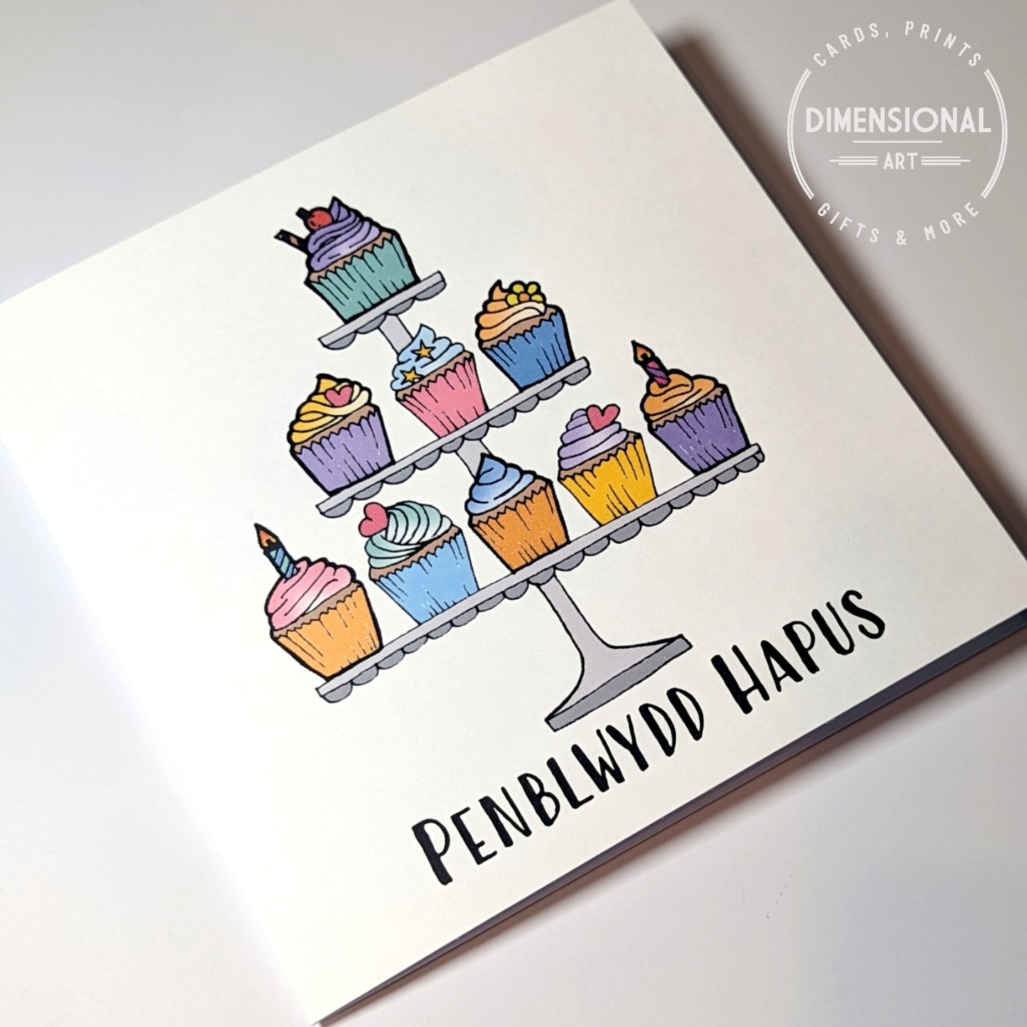 Cupcakes Stand Penblwydd Hapus (Birthday Card) - Welsh Card
