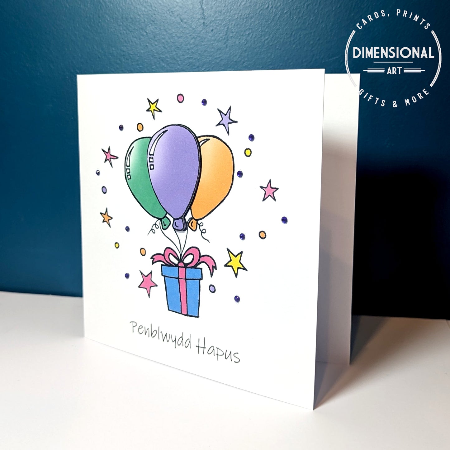 3rd Balloons Penblwydd Hapus (Birthday Card) - Welsh Card