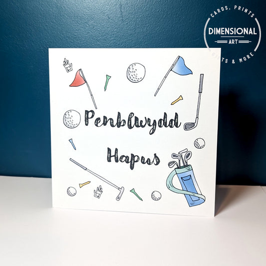 Golf Penblwydd Hapus (Birthday Card) - Welsh Card