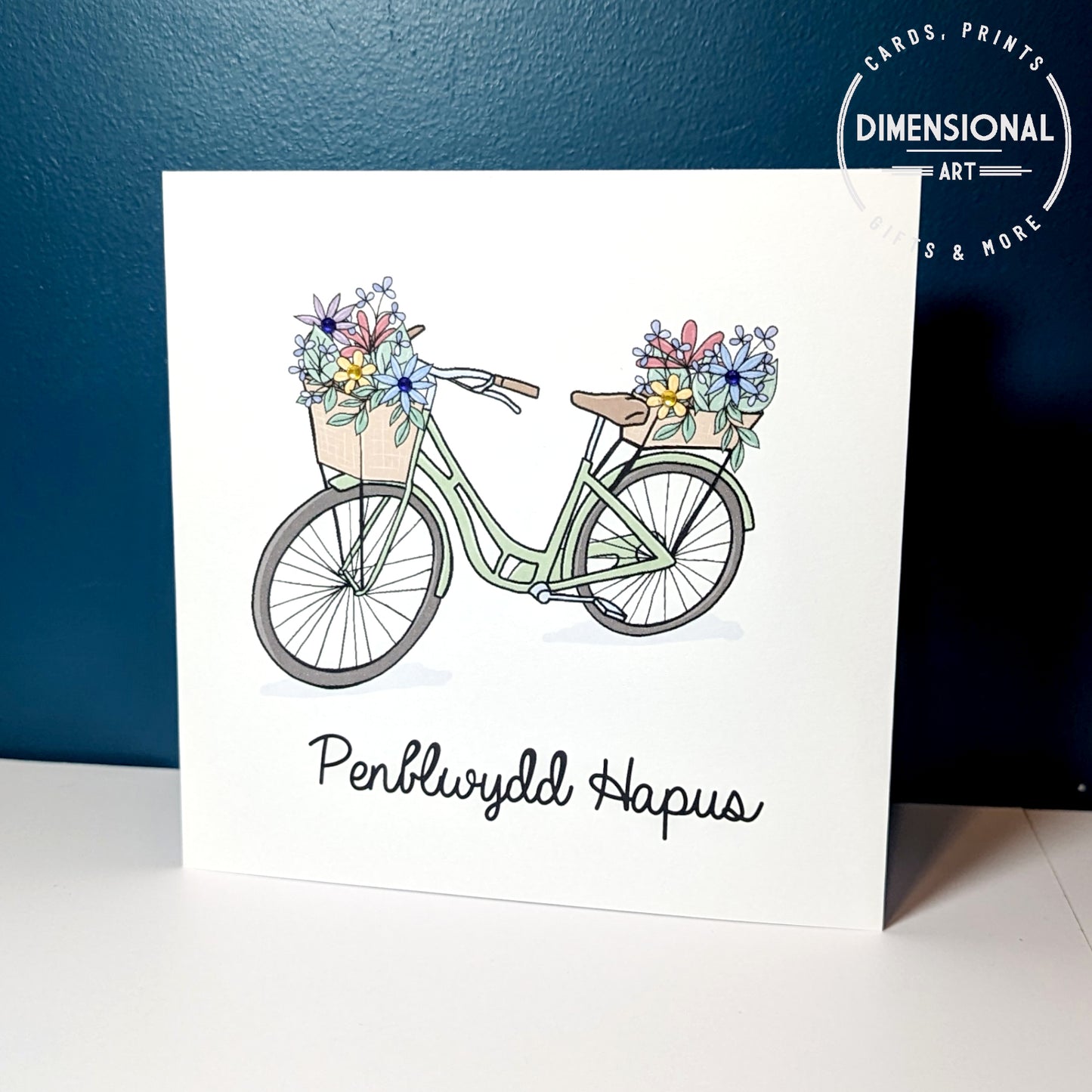 Flower Bike Penblwydd Hapus (Birthday Card) - Welsh Card