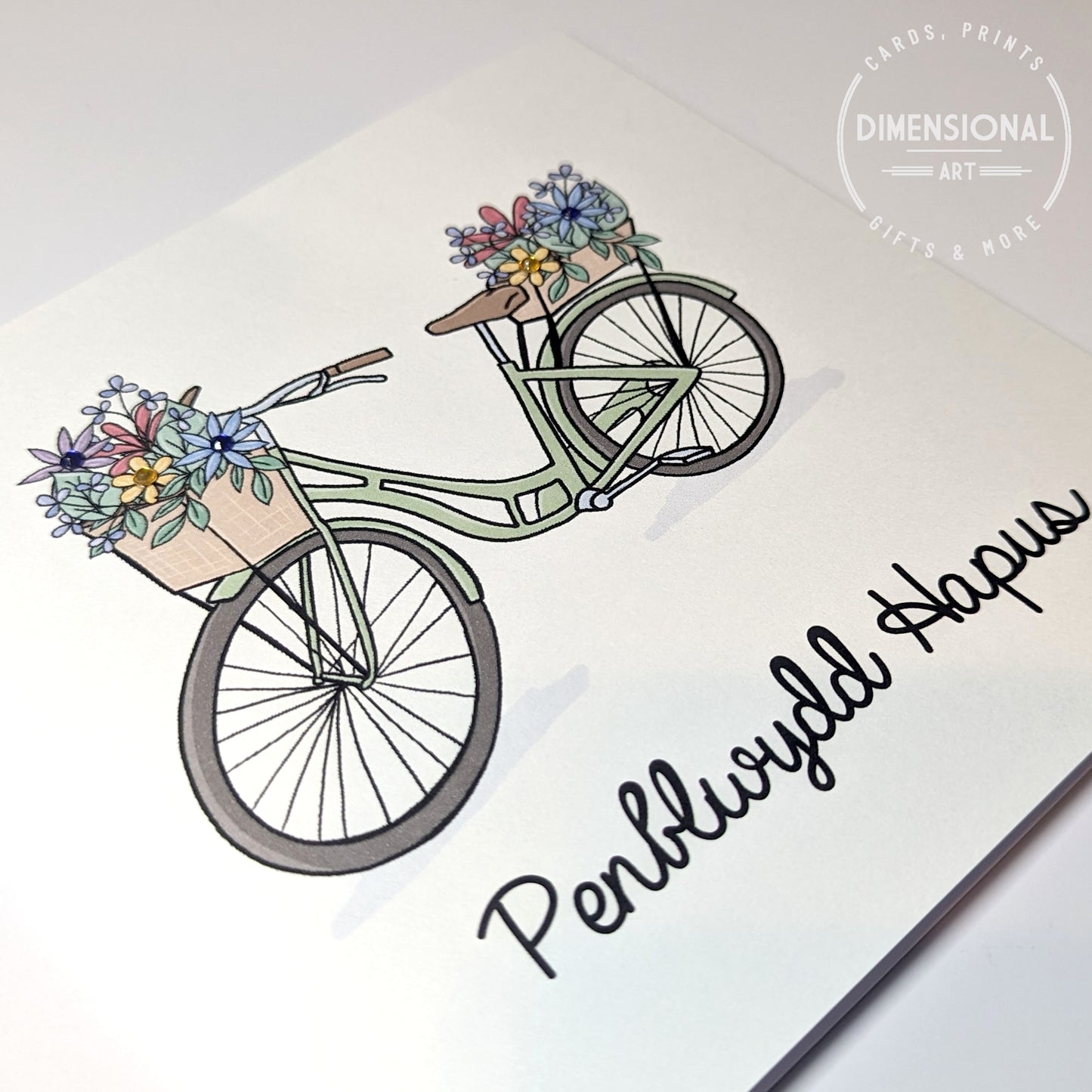 Flower Bike Penblwydd Hapus (Birthday Card) - Welsh Card