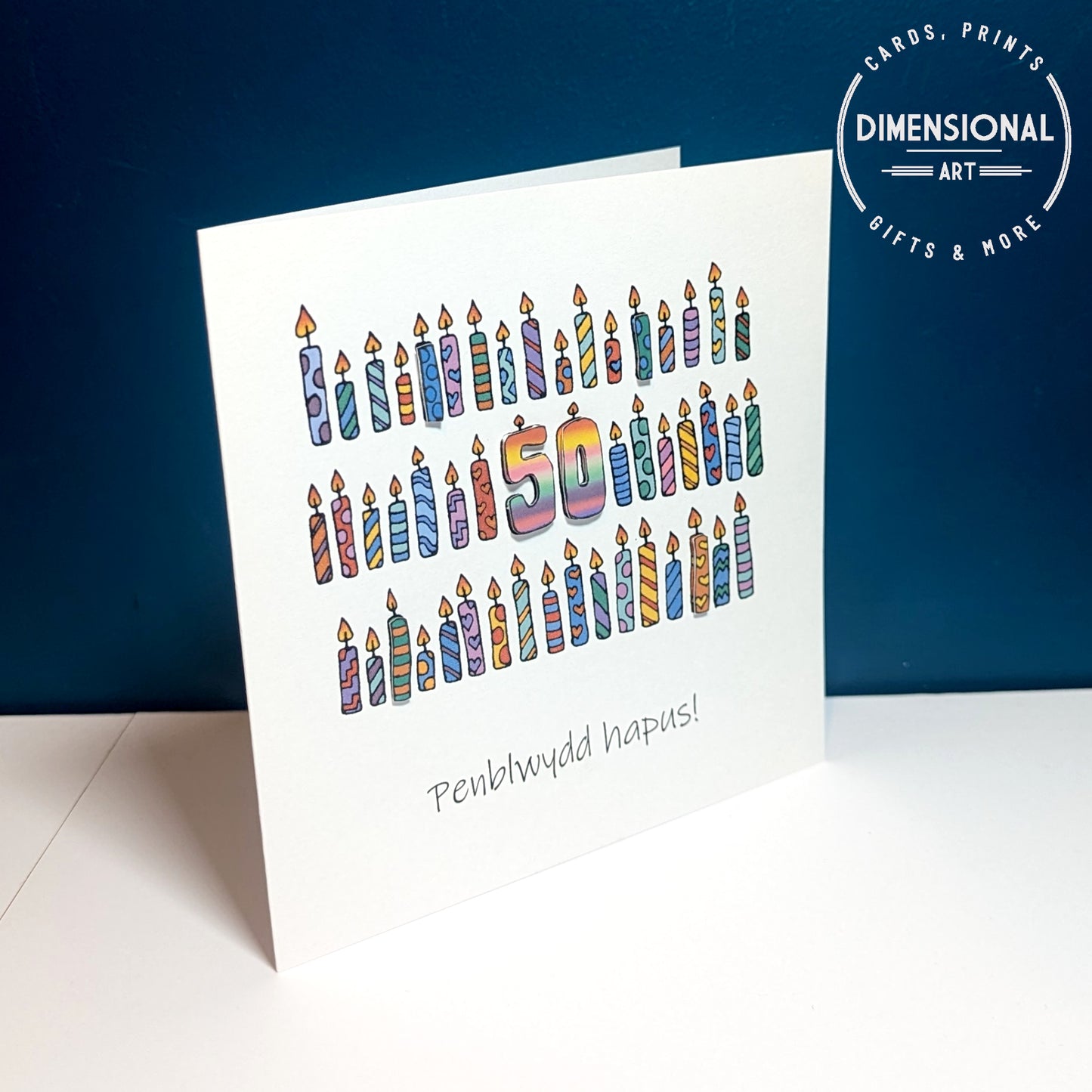 50th Candles Penblwydd Hapus (Birthday) Card 50