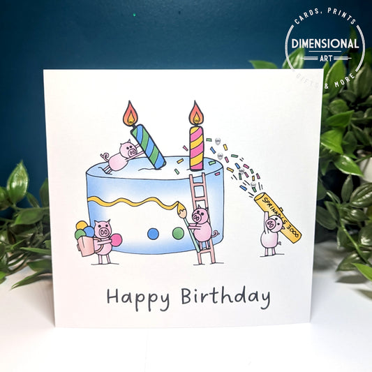 Pigs and Cake Birthday Card