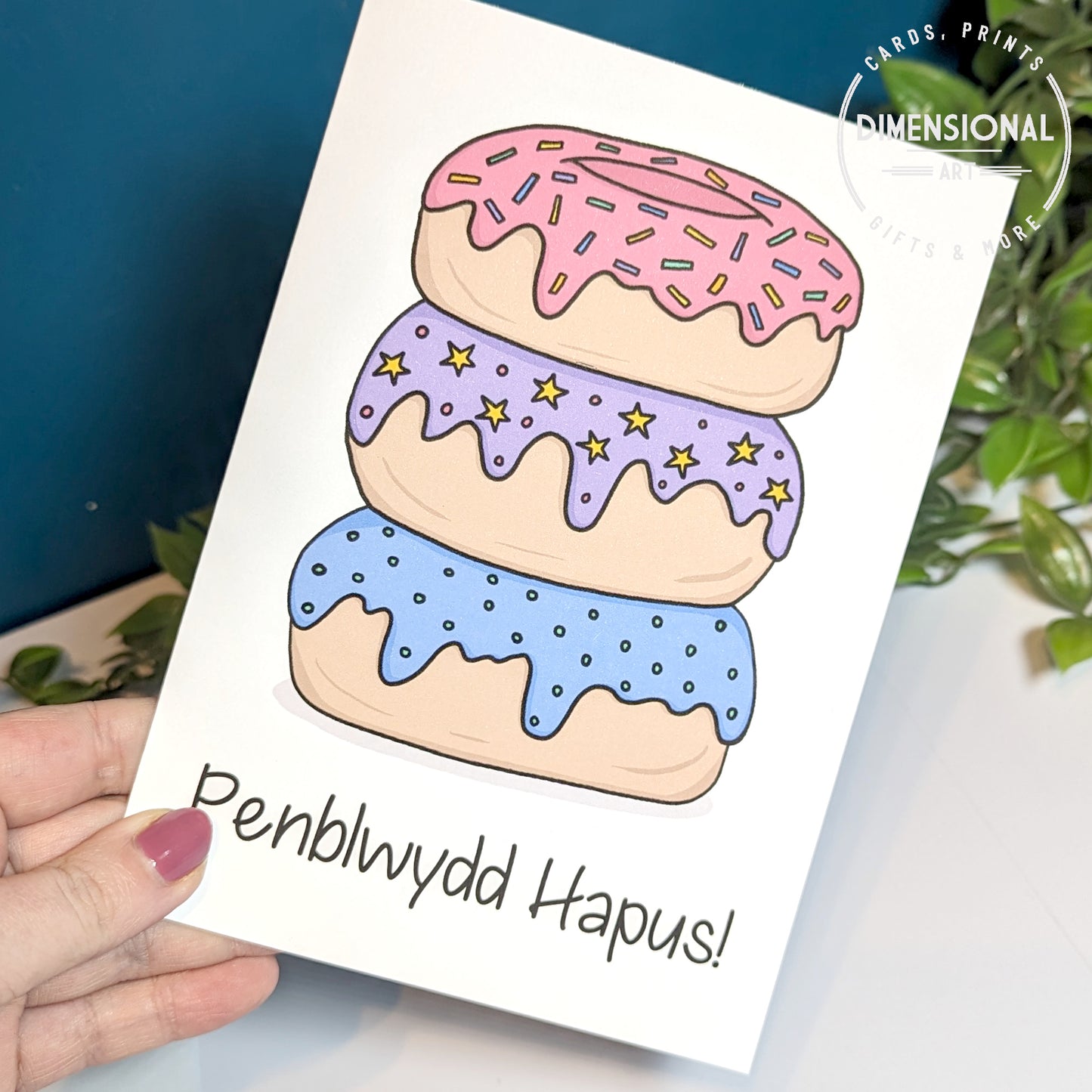 Donuts Penblwydd Hapus (Birthday) Card - Welsh