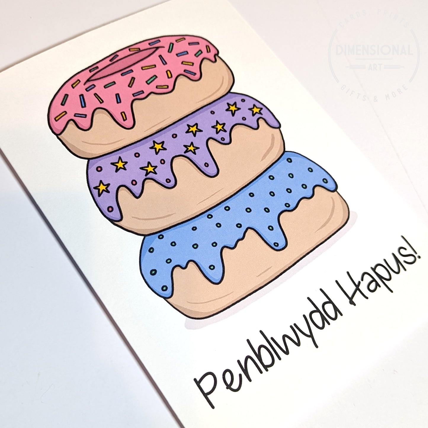 Donuts Penblwydd Hapus (Birthday) Card - Welsh