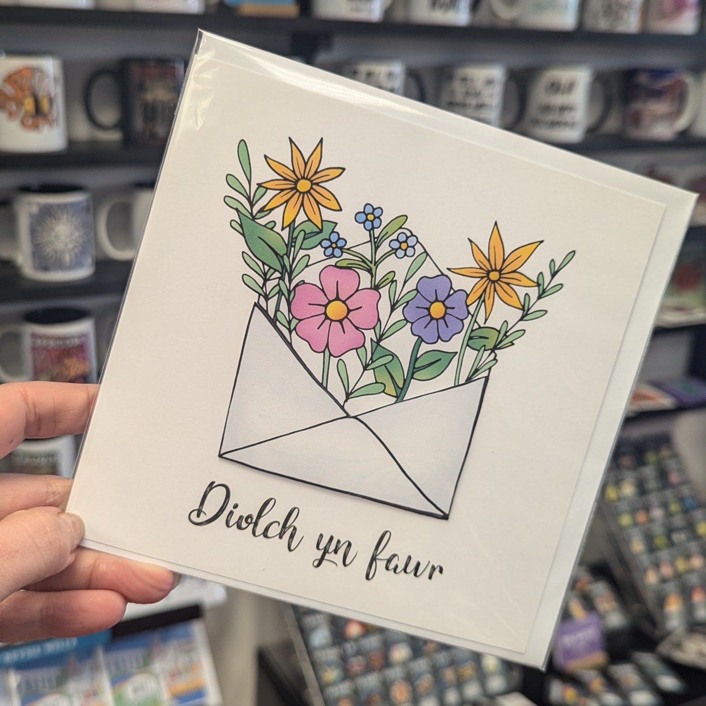 Diolch yn fawr - Thank you flower envelope Card