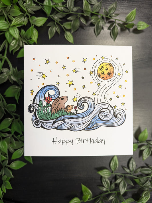 Rabbits and moon Birthday Card