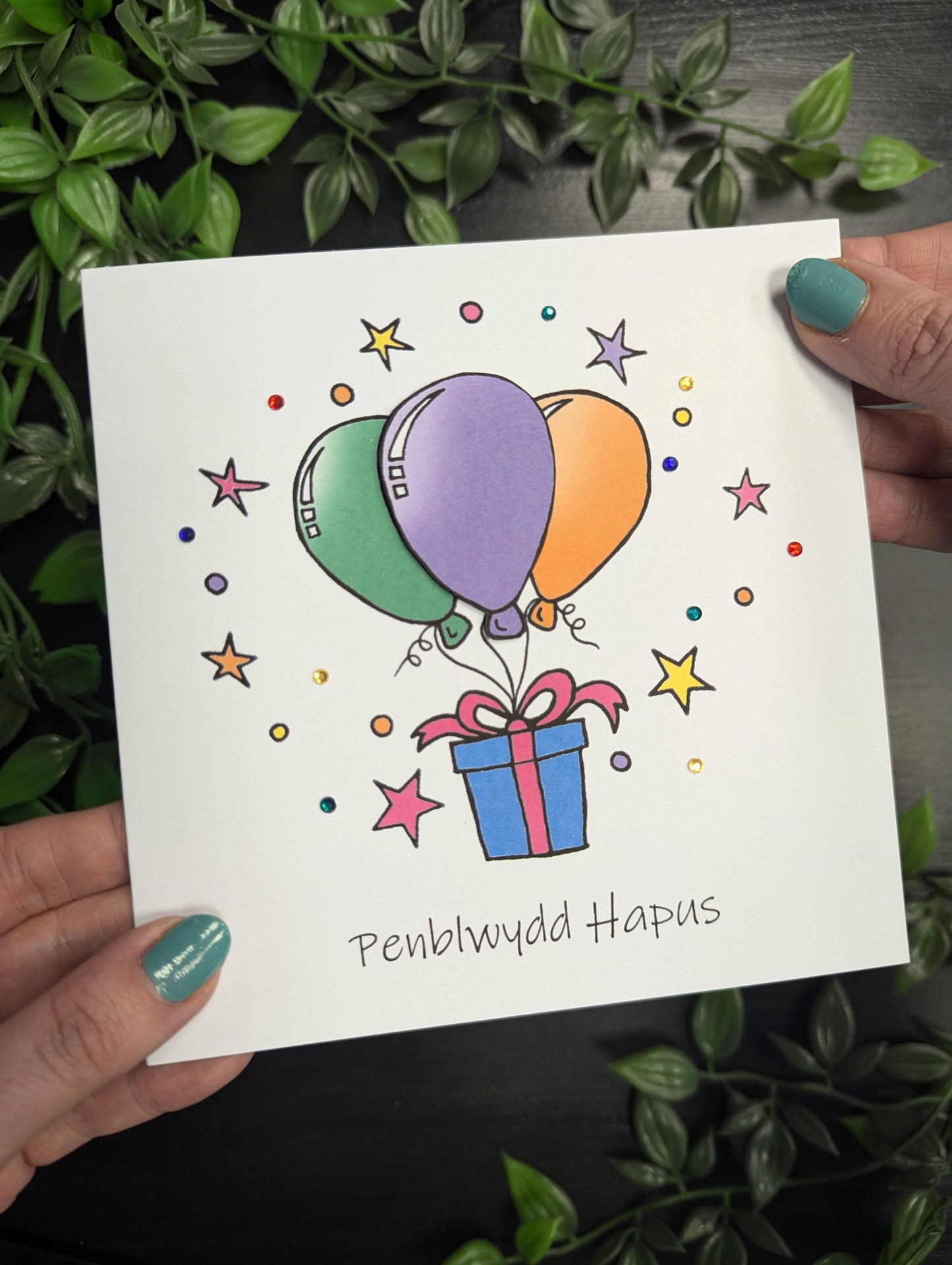 Balloons Penblwydd Hapus (Birthday Card) - Welsh Card