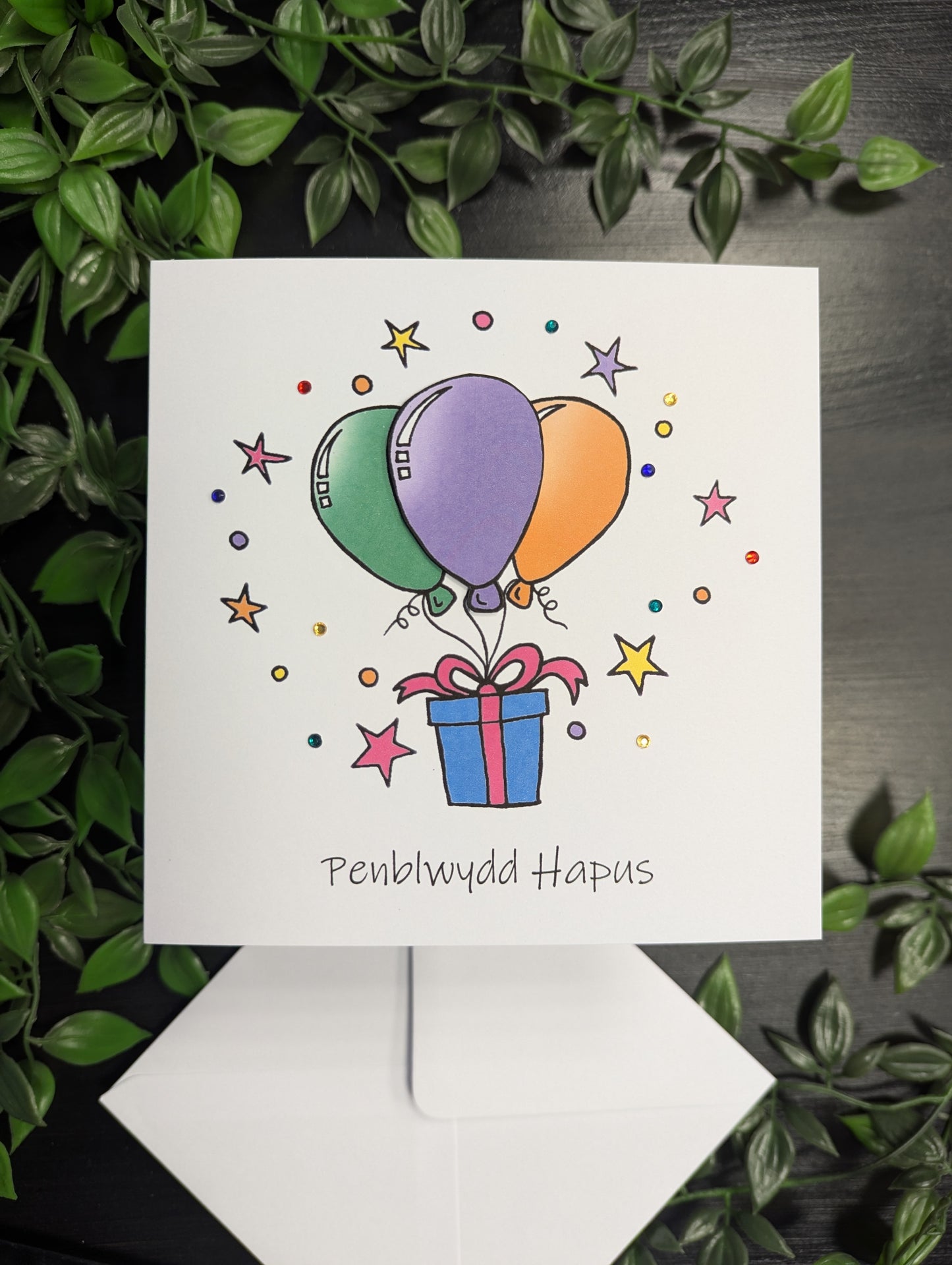 Balloons Penblwydd Hapus (Birthday Card) - Welsh Card