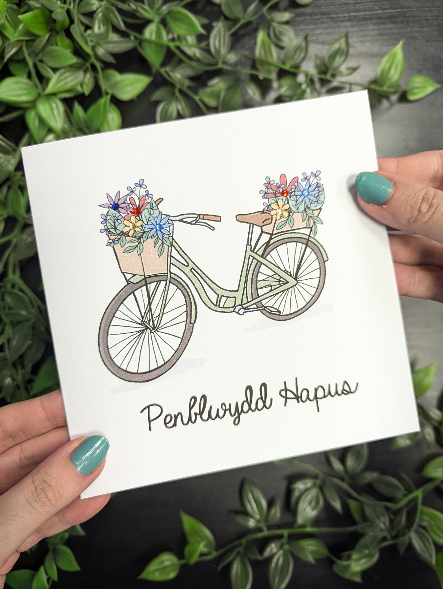 Flower Bike Penblwydd Hapus (Birthday Card) - Welsh Card