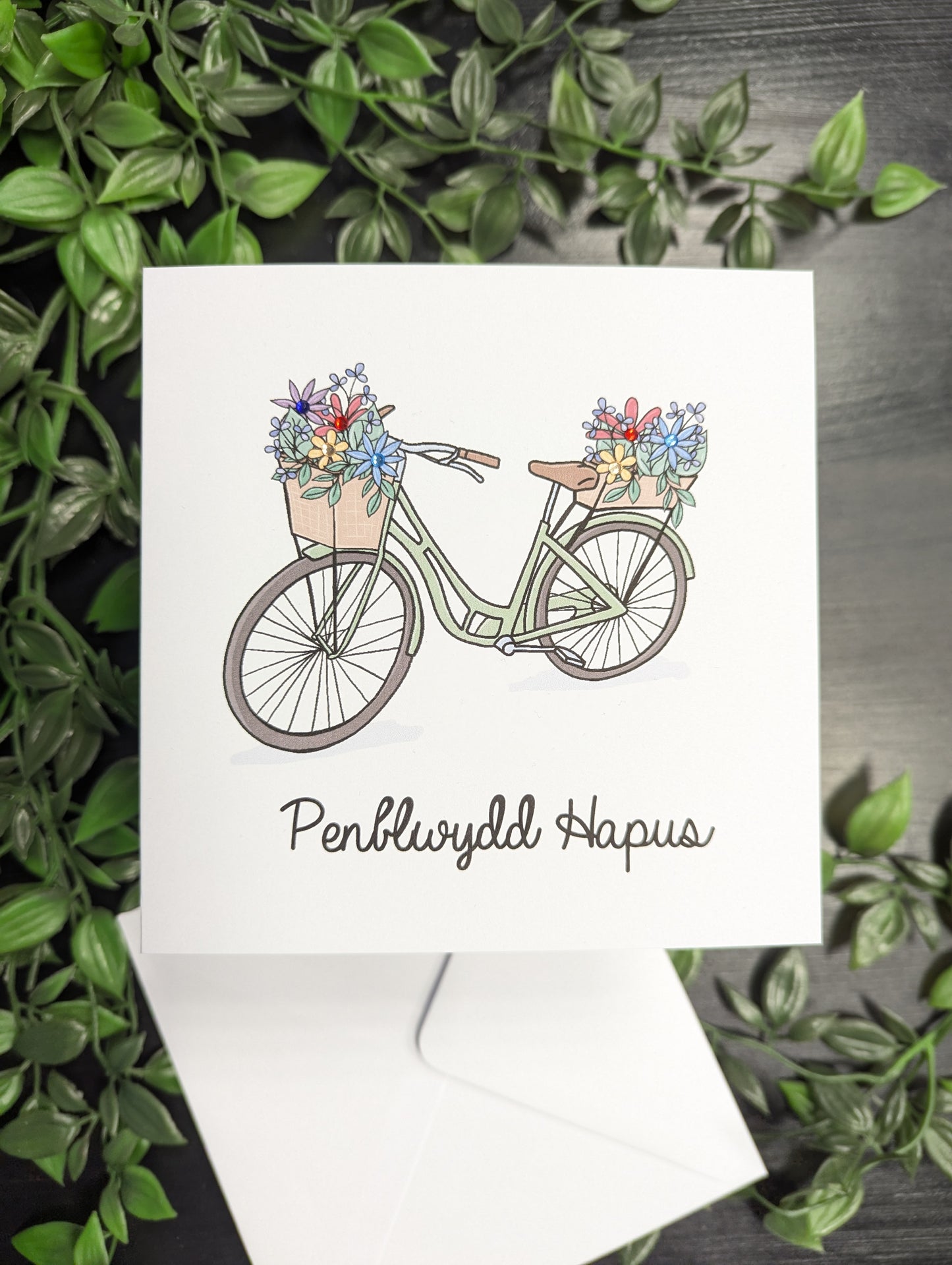 Flower Bike Penblwydd Hapus (Birthday Card) - Welsh Card