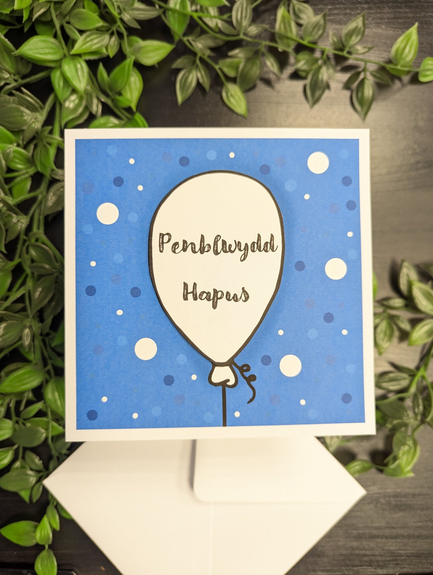 Blue Balloons Penblwydd Hapus (Birthday) Card - Welsh