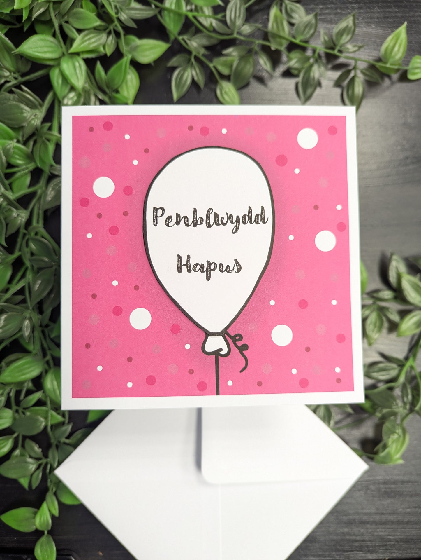 Pink Balloons Penblwydd Hapus (Birthday) Card - Welsh
