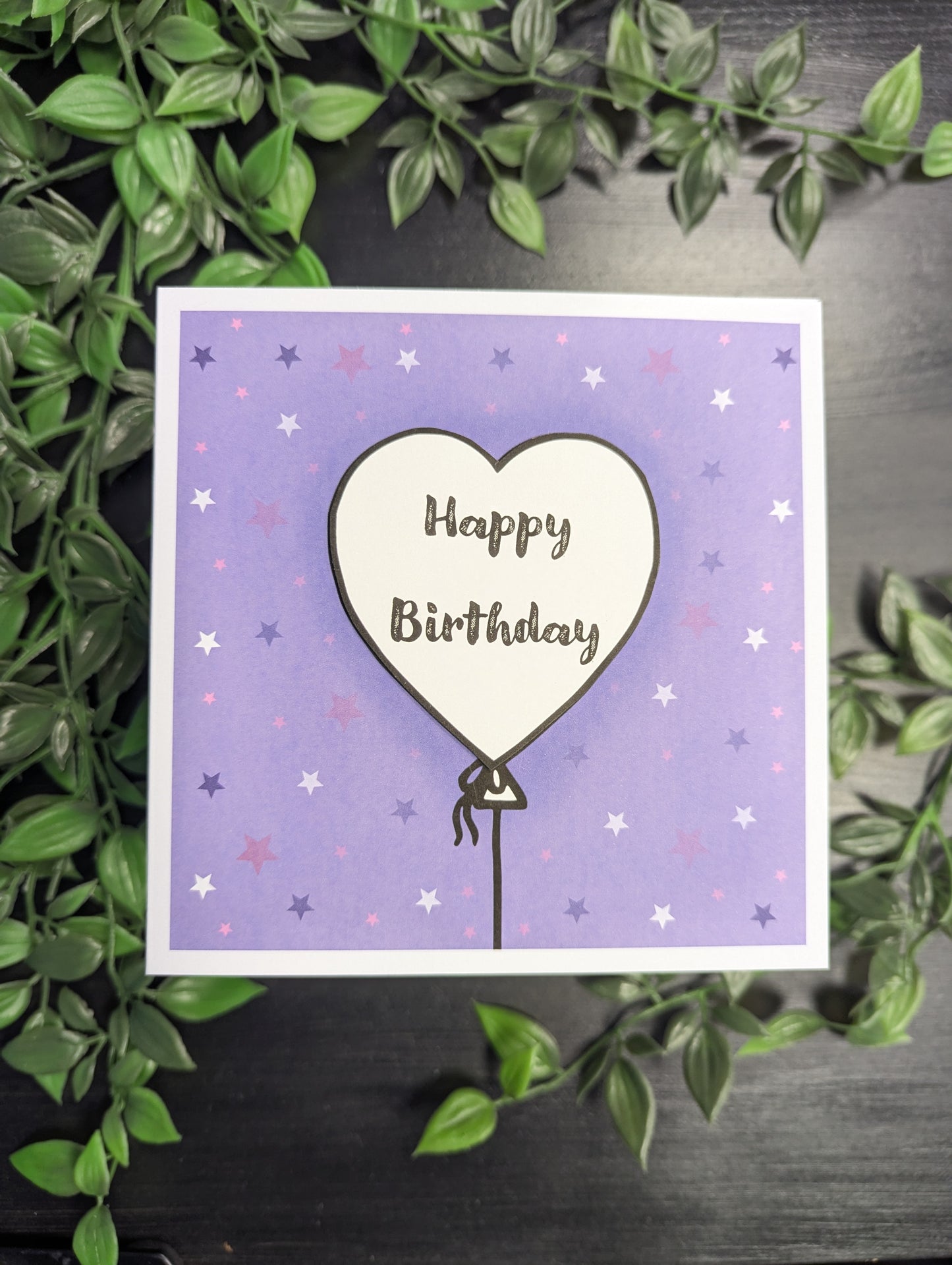 Purple Heart Balloons Birthday Card