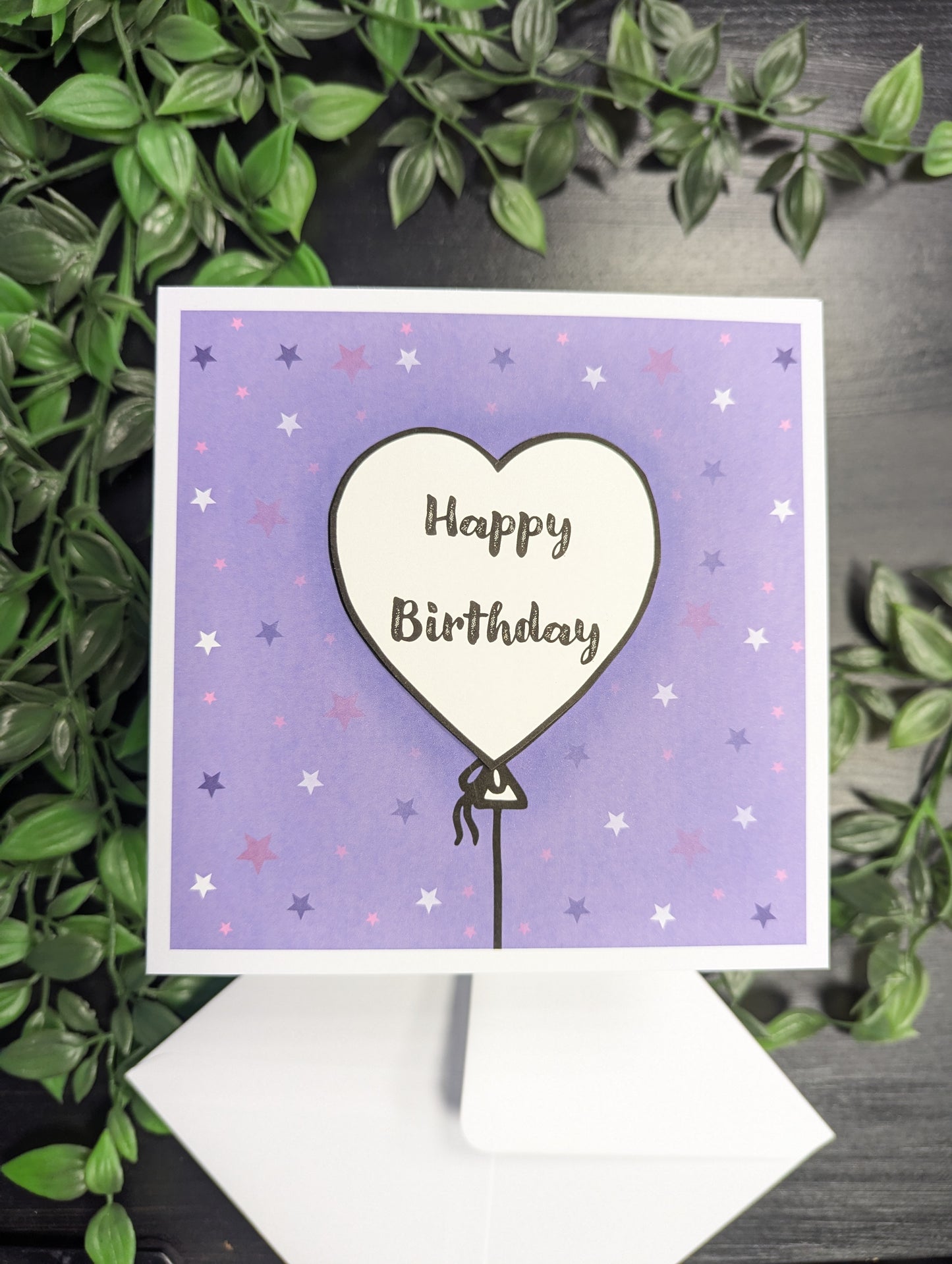 Purple Heart Balloons Birthday Card