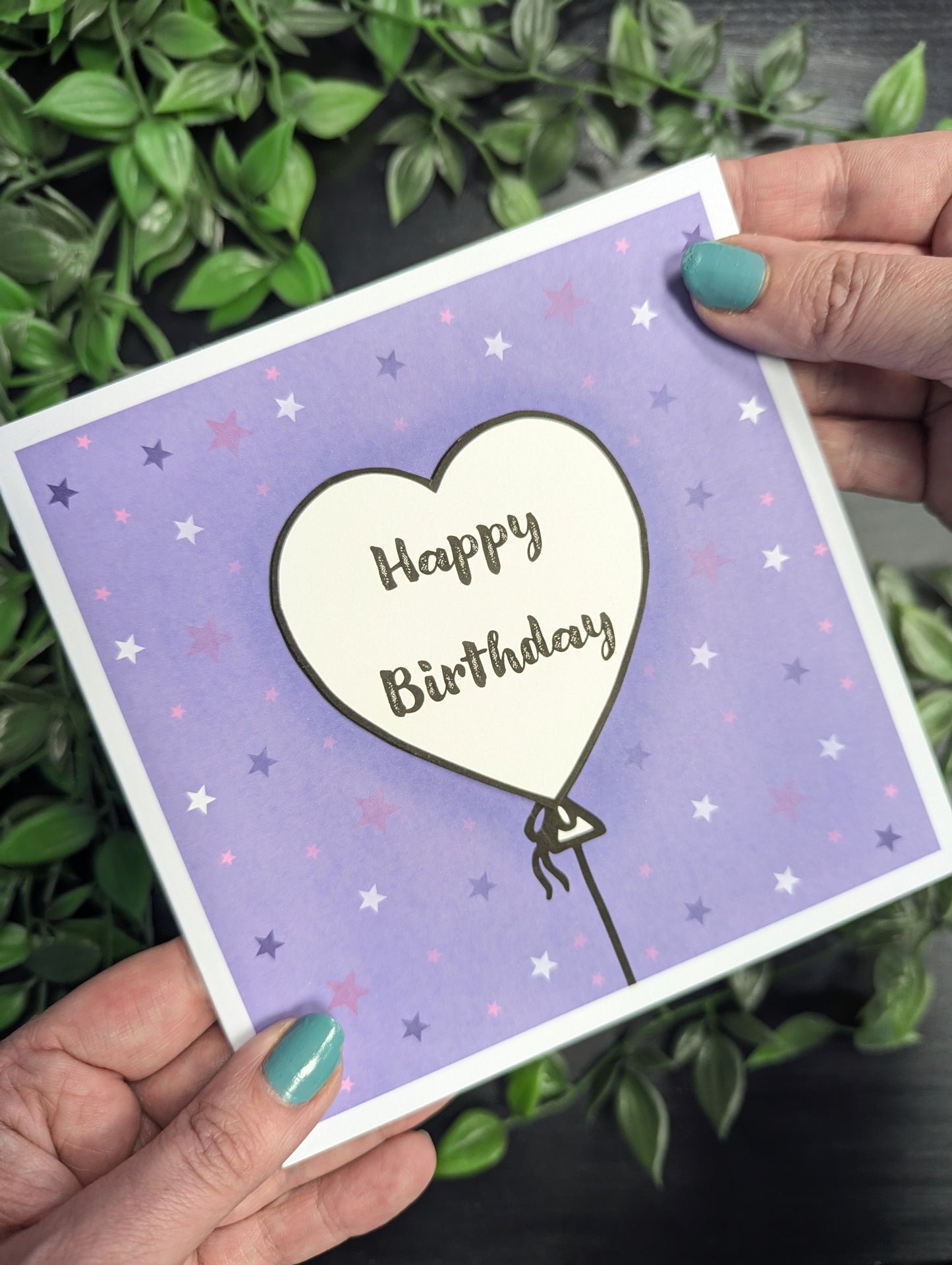 Purple Heart Balloons Birthday Card