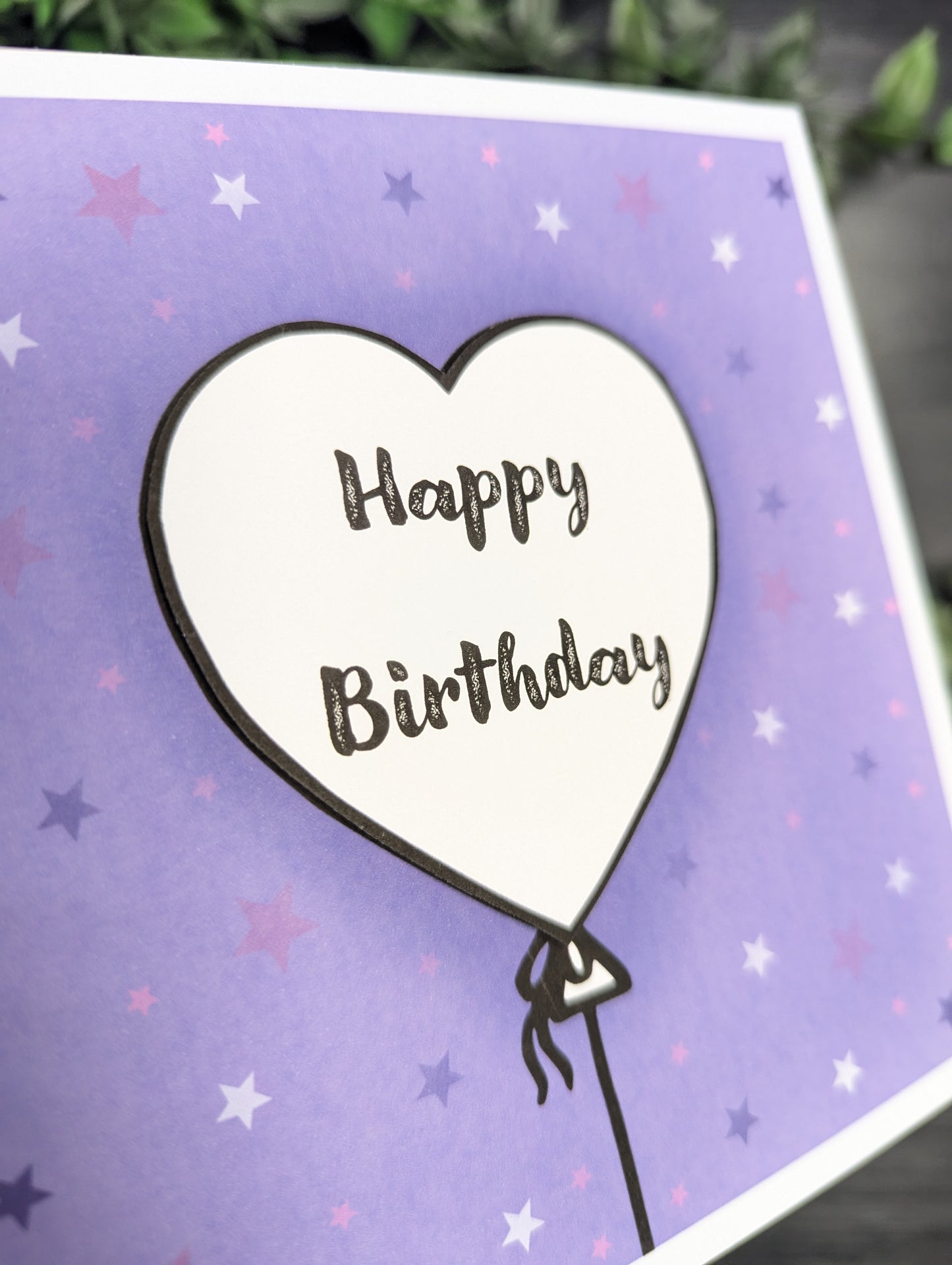 Purple Heart Balloons Birthday Card