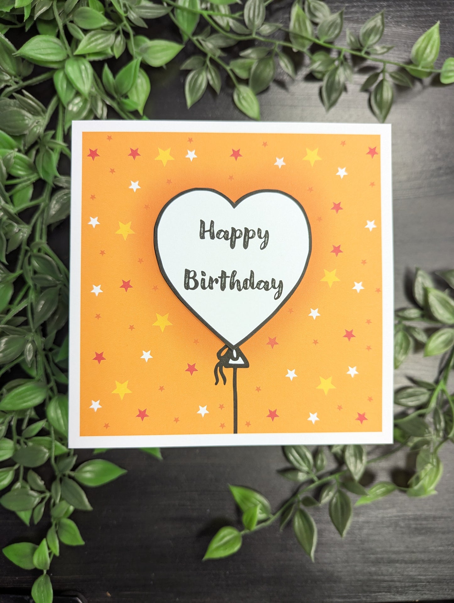 orange Heart Balloons Birthday Card