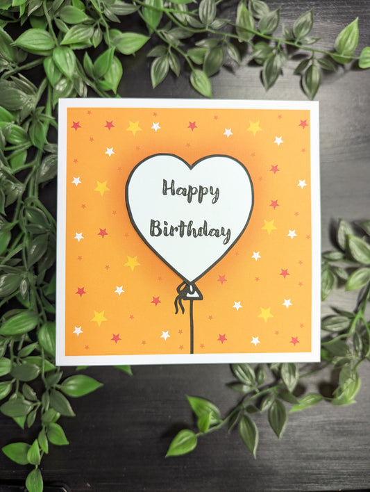 orange Heart Balloons Birthday Card