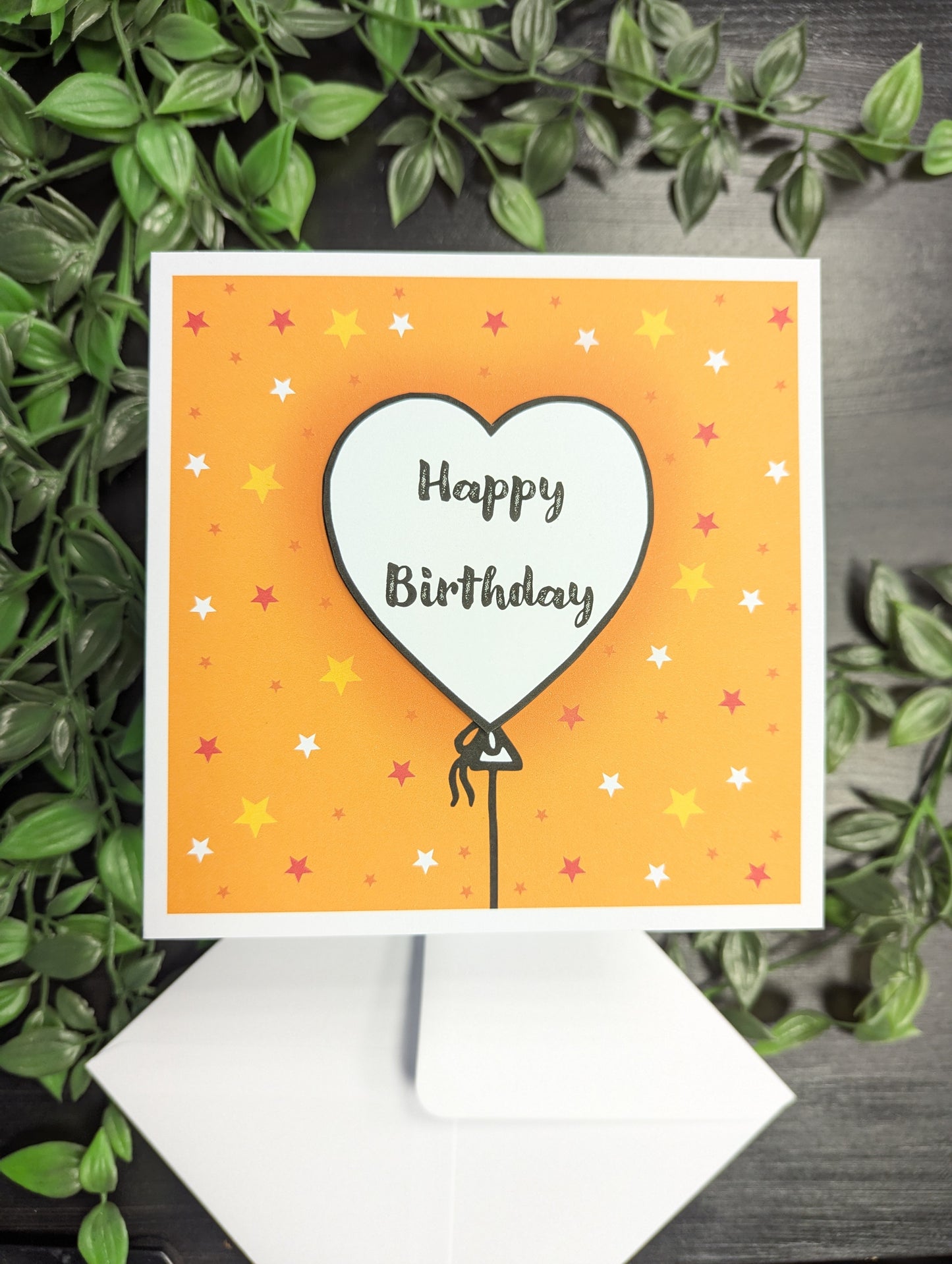 orange Heart Balloons Birthday Card