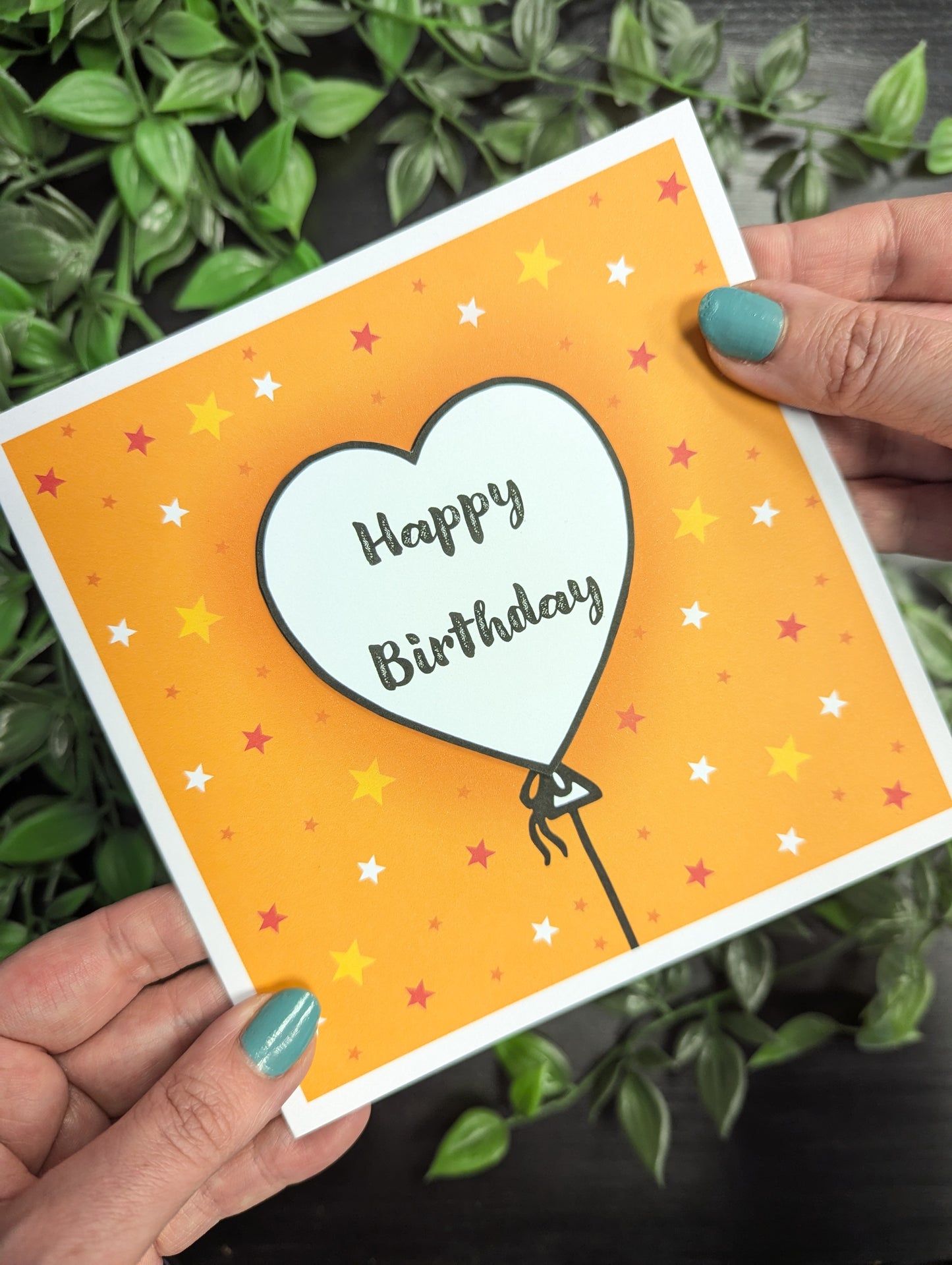 orange Heart Balloons Birthday Card