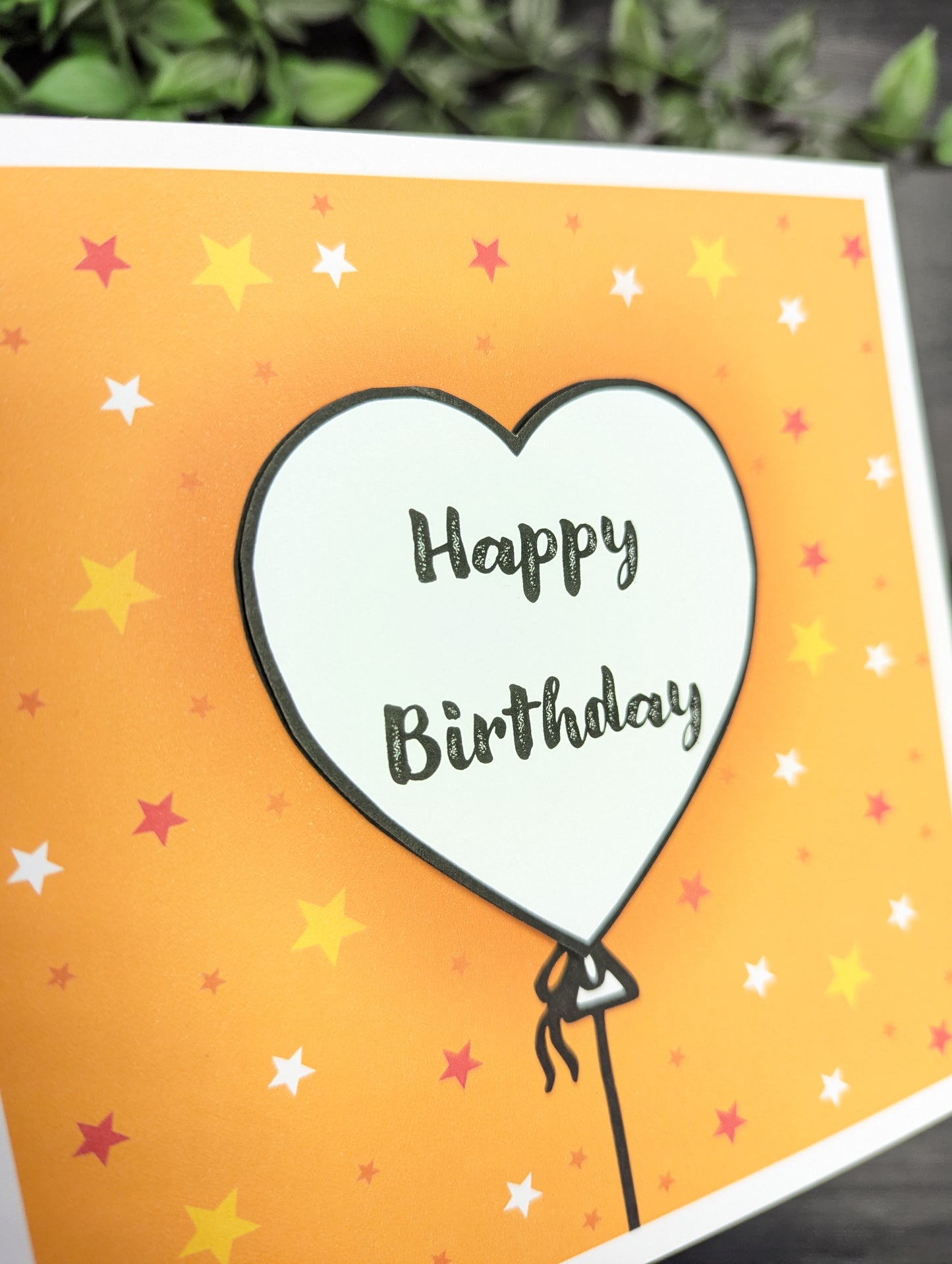 orange Heart Balloons Birthday Card